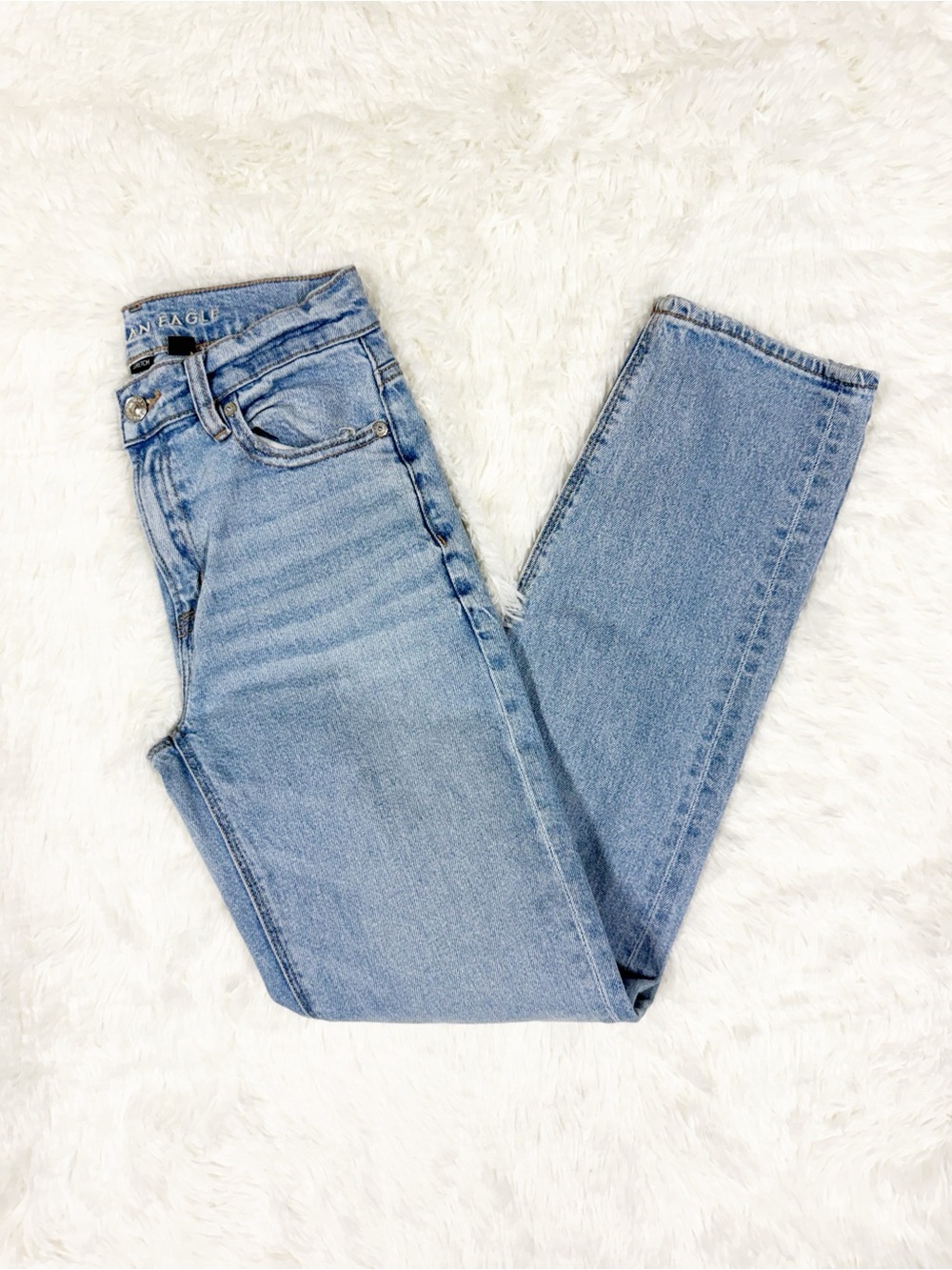 American Eagle Super High Rise Straight Jeans Size 00 Light Wash Stretch